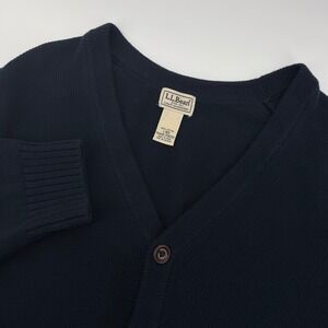 LL Bean Navy‎ Blue Cotton Cardigan Sweater V Neck Pockets Women Large